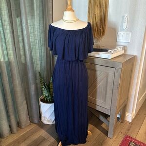Sweet Pea Navy Off-Shoulder Maxi Dress